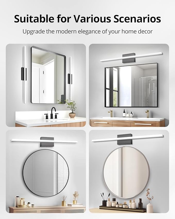 Combuh LED Bathroom Vanity Light Bar 36 Inch 20W Black IP44 Over Mirror Lighting Fixture Wall Sconce Indoor Modern Cool White 6000K