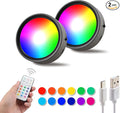 DAMI 2-Pack Rechargeable Under Cabinet Lighting Wireless, 3.3" Magnetic Puck Lights with Remote & Tap Control, 13 RGB Colors Dimmable Stick On LED Shelf Lights for Kitchen, Showcase, Rental Friendly