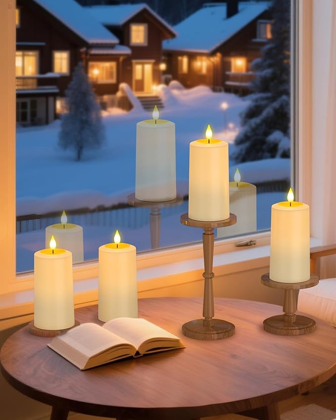 SoulBay Flameless Candles Rechargeable, 4 Pack LED Flickering Waterproof White Pillar Candles with Magnetic Charging Base Remote Timer for Indoor Outdoor Lantern Holiday Christmas Décor, 2.75" x 5.1 "