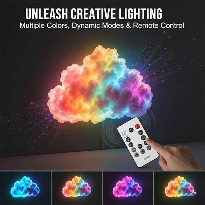 DIY USB-Powered Thundercloud LED Light Decor, 3D Cloud Ambient Light Kit, LED Cloud Lamp with Music Rhythm & Multicolor Color-Changing USB LED Strip, Cool Things for Your Room (LED200cm)