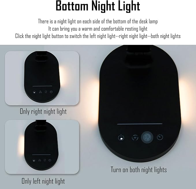 LED Double Head Desk Lamp with Night Light, 5 Color Temp, Slide Steplessly Adjust Brightness, 60 min Timer, Touch Control, Foldable Table Light for Working, Reading (Black Plug-in)