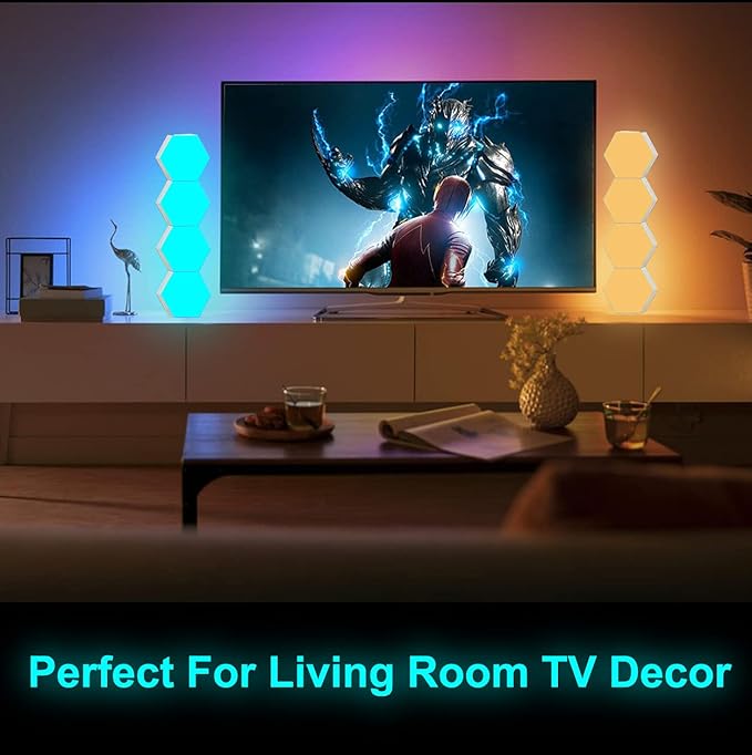 Hexagon Gaming Lights Remote Controlled, RGB LED Wall Lights Touch-Sensitive DIY Geometric Modular Light Panels with Stand, Infinitely Splicing for Gaming Living Room Bedroom TV Decor, 7 Pack