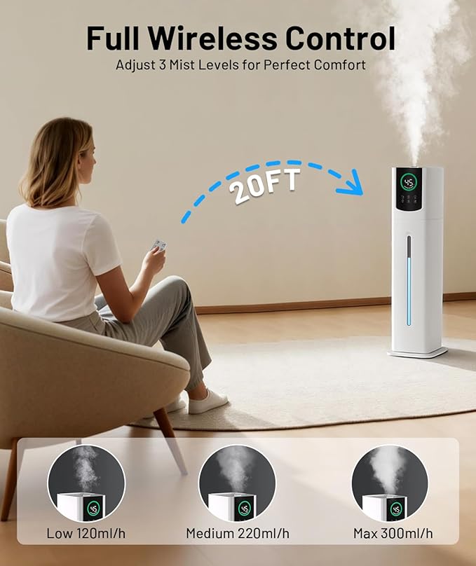 AreShark 2.4 Gal/9L Humidifier for Bedroom, Large Room 500ft², Cool Mist Air Humidifiers with 75H Runtime, Humidity Setting, Easy to Clean, Top Fill, 30dB Quiet, for Plants, Adults, Nursery, Kids