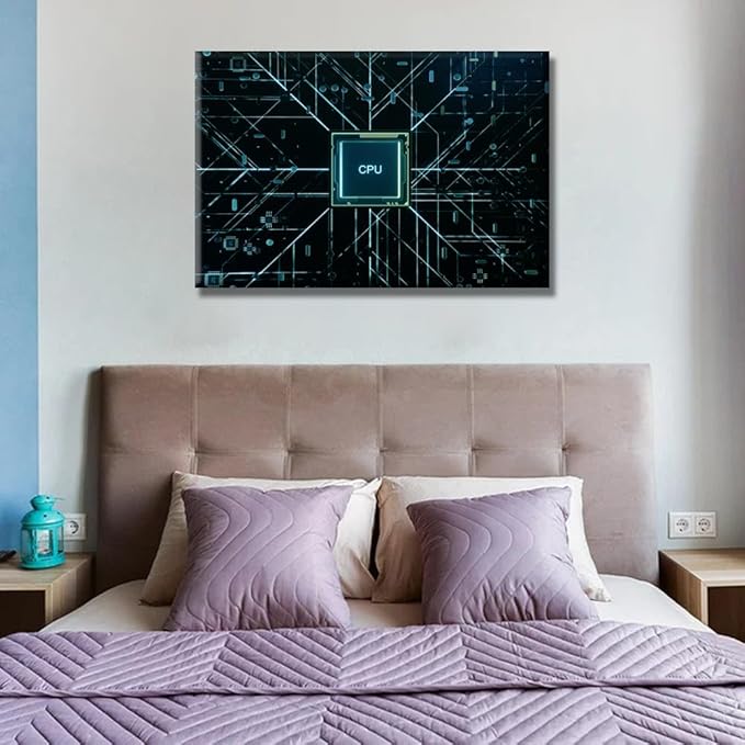 LSIUHWUWI Wall Decor CPU Concept Wall Art CPU and Circuit Board Pattern Wall Decor for Living Room 1 Piece Contemporary Home Decor Print on Canvas Ready to Hang 16X24 INCH