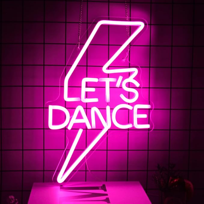 Let's Dance Neon Sign Pink Led Word Light Sign Lightning Bolt Neon Light Dance Light Up Signs Letter Neon Signs for Bedroom Bar Wedding Birthday Dancing Party Prom Night Decor Girl Gifts