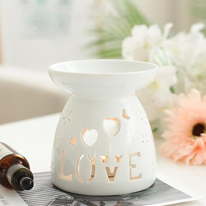 ZOOFOX 3 Pack Ceramic Essential Oil Burner, Tealight Wax Warmer with Candle Spoon, Aromatherapy Essential Tealight Candle Holder for Home Bedroom Decor, Christmas Housewarming Gift