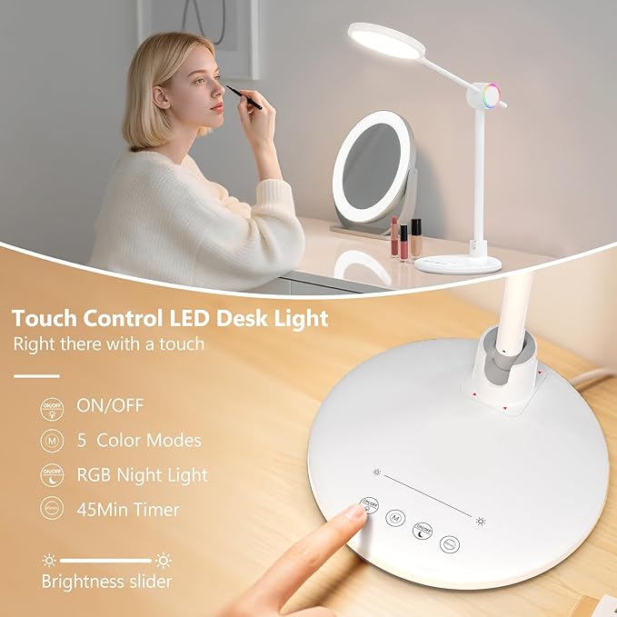 LED Desk Lamp for Home Office, 800LM Bright Full Spectrum Table Lamps, Eye-Care Dimmable Office Lamp, Touch Control Computer Light for Reading,Dorm Study,12W