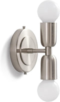BRIGHTTIA Luna Duo 2 Light Wall Sconce - Mid Century Modern Fixture for Wall & Ceiling - Minimalist Edison Lamp for Hallway and Bathroom Vanity - Brushed Nickel (BW0026-2N)