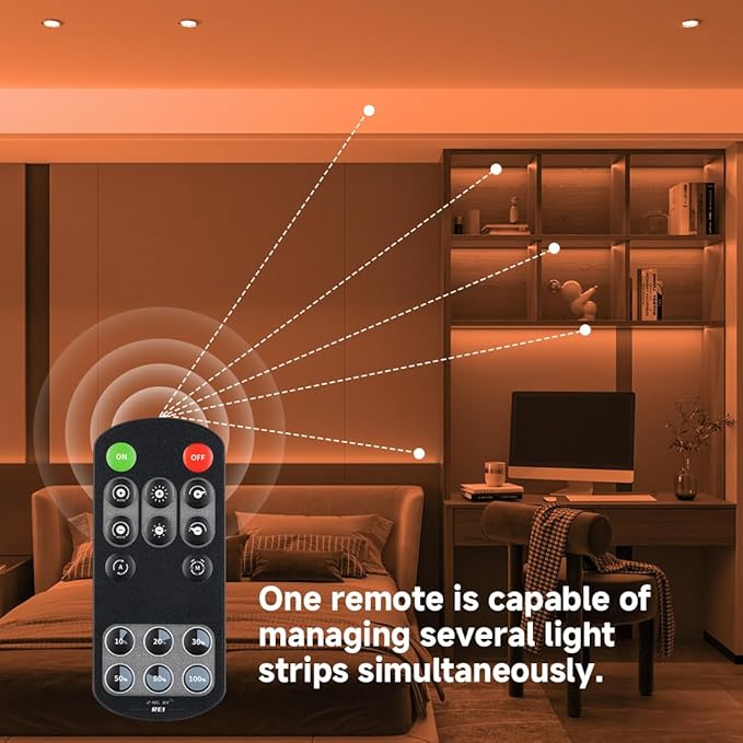 BTF-LIGHTING COB LED Strip Light 12V 16.4FT UL Listed, Orange Color Dimmable High Density Flexible Tape Light with RF Remote & ETL Power Adapter, Ultra Bright for Bedroom Kitchen Home Indoor Lighting