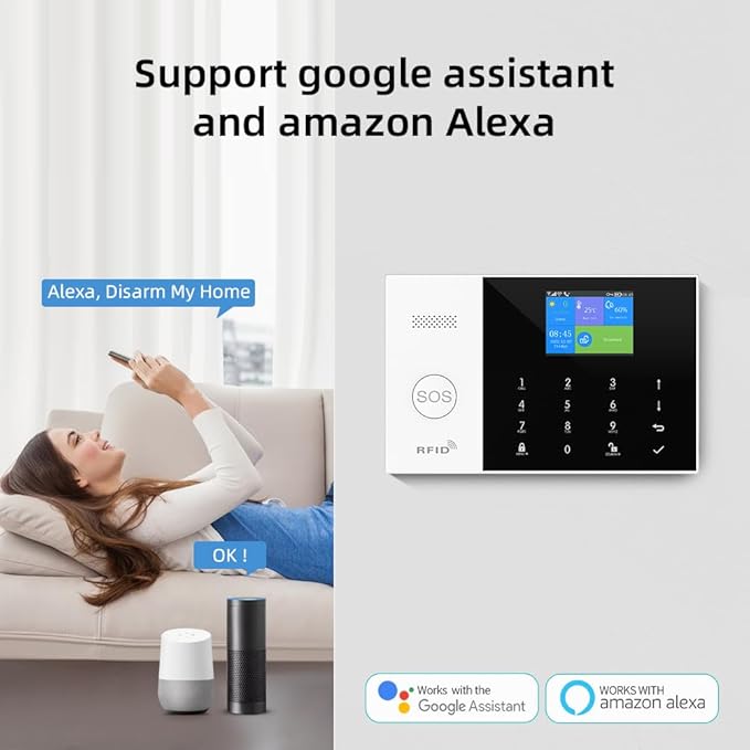 YBJ 4G and WiFi Wireless Home Alarm System, DIY Burglar Alarm System for Home Security with App Control, Door Window Sensor, Motion Detector,Work with Google Assistant and Alexa (PG-105-A)