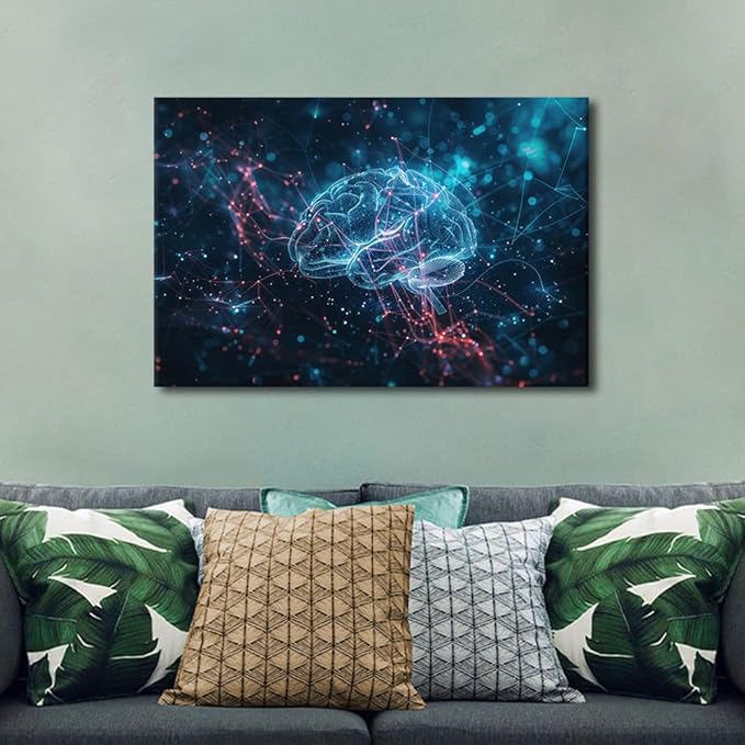 TUMOVO Abstract Pictures for Bedroom Digital Human Brain Decor for Boys Bedroom Futuristic Technology Wall Posters for Room Office AI Canvas Prints Wall Art Print Artwork Canvas 16" Wx24 Hx1 Panel