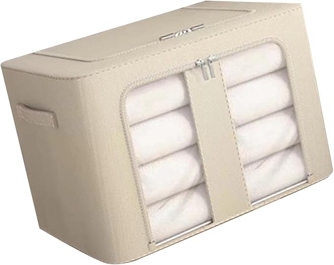 Kikumi Foldable Storage Box, Fabric Bin Organizer, Large Capacity Stackable Solid Steel Frame Structure Space Saving with Carrying Handle for Bedroom