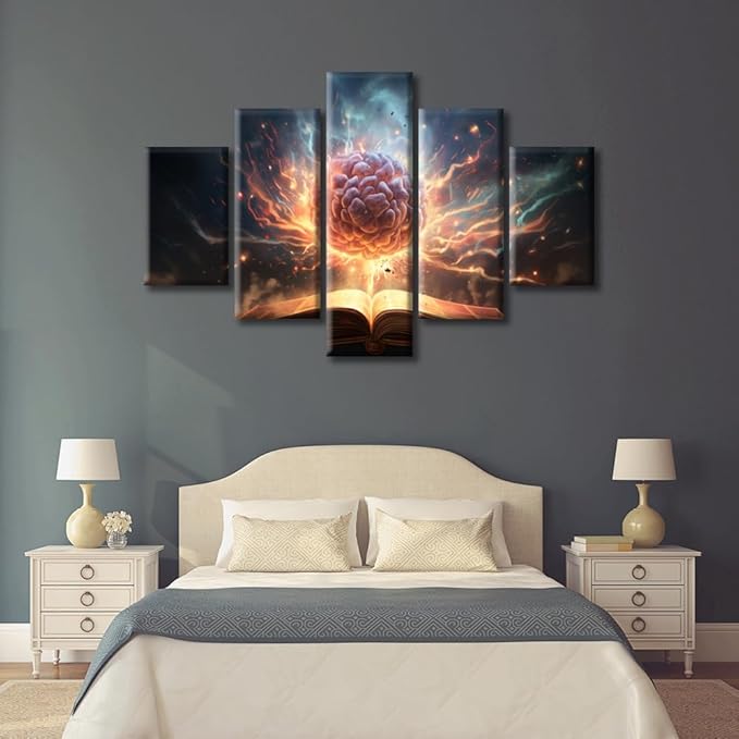 Brain in Book Pictures Canvas Wall Art for Living Room Abstract Human Brain Large Wall Art Contemporary Home Decor Print On Canvas Ready to Hang for Bedroom Office (60"Wx40"H)
