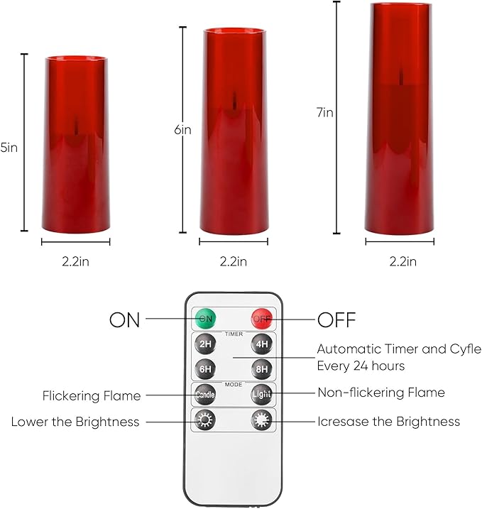 Homemory Red Acrylic Flameless LED Candles with Remote & Timer, Battery Powered, Fake Candles, Elegant Home Decor, Parties, or Wedding Lighting
