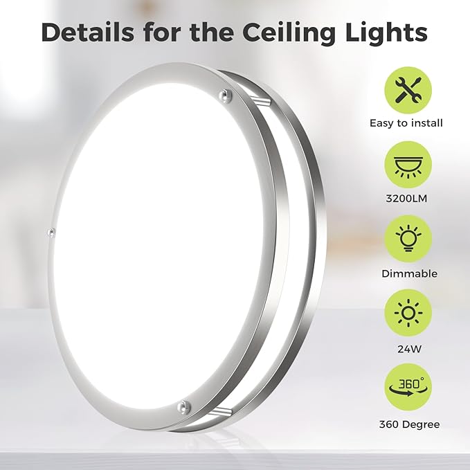 hepside 4 Pack Flush Mount Ceiling Light Fixture, Dimmable & 5CCT Ceiling Light Black, 13inch 24W 3000K 3500K 4000K 5000K 6500K Adjustable Ceiling Lamps for Kitchen Bathroom Bedroom Hallway