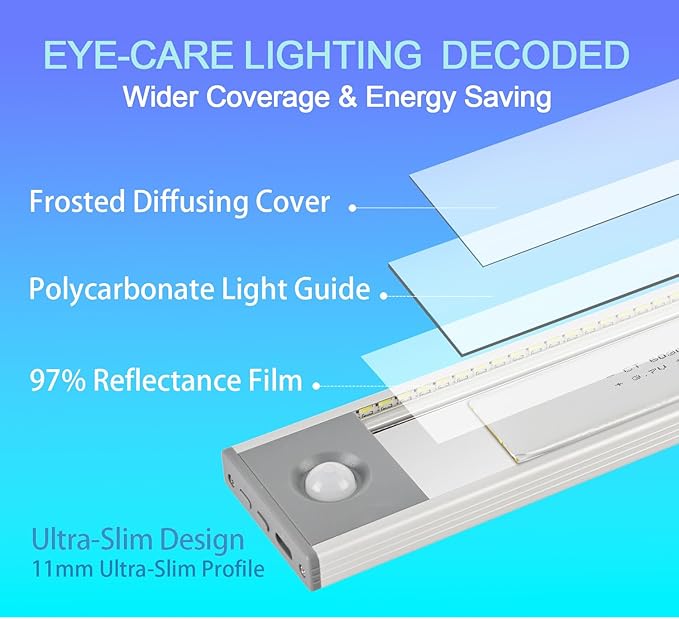 Under Cabinet Lighting, 4200mAh Motion Sensor Light Indoor, 3 Color Temp Rechargeable Battery Operated LED Closet Lights, Magnetic Under Counter Lights for Kitchen Stair (11 Inch, 2 Pack)