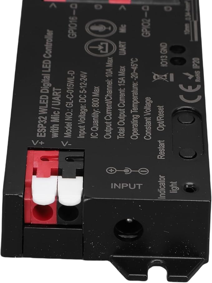 Eujgoov LED Strip Light Controller with Mic, Over 100 Lighting Effects Music Sync WiFi APP Control, for WS2812 SK6812 Addressable LED Strips