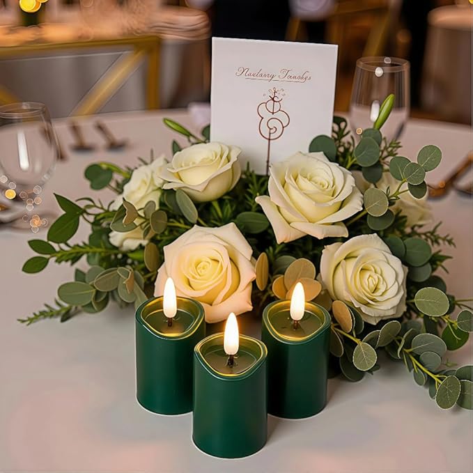 Simplelight Green Flameless Votive Candles with Timer, Realistic Black Wick Advent Wreath Candles Battery Operated, Battery Included, D 1.8” X H 3.1”, Set of 6 for Christmas Decoration(Green)