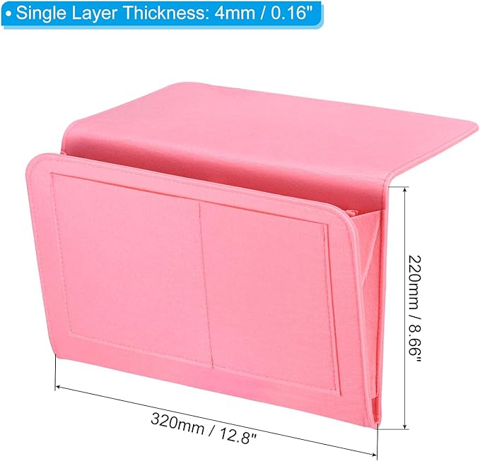 PATIKIL 13in Bedside Caddy, Bed Caddy Bedside Organizer Hanging 5 Pocket Soft Felt Bed Pockets Bedside Storage Organizer Remote Control Holder for Bedroom Phones Glasses, Pink
