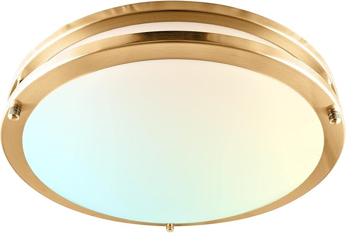 LUXRITE 14 Inch LED Flush Mount Ceiling Light, 5 Color Selectable 2700K | 3000K | 3500K | 4000K | 5000K, Dimmable Ceiling Light Fixture, 18W, 1440 Lumens, Energy Star, ETL Listed, Brushed Brass