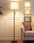 【Upgraded】 Modern Black Floor Lamp 63in Standing Lamp for Living Room Bedroom Office 3 Way Brightness Dimmable Tall Pole Light with Beige Linen Shade Metal Shade 8W 3000K LED Bulb Included