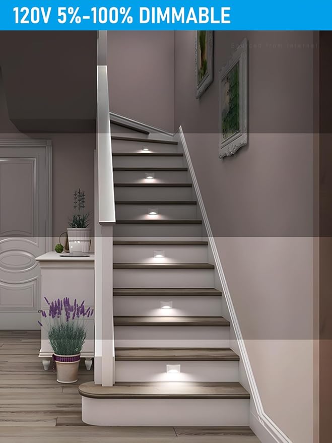 LEONLITE 12-Pack White 5CCT 120V LED Step Lights, 150LM 5%-100% Dimmable Stair Lights Indoor Outdoor IP65 Waterproof, Aluminum Anti-Glare Shell, CRI90 ETL 2700K/3000K/3500K/4000K/5000K
