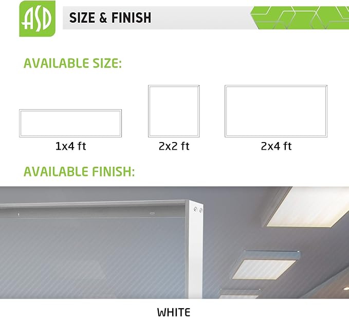 ASD 1x4 Surface Mount Frame for LED Flat Panel Light - Aluminum Surface Mounting Bracket Kit for Drop Ceiling - Low Profile Back-Lit Panels Mount Kit, White
