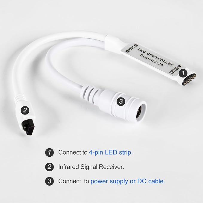 44 Key LED Strip Light Remote Controller, IR Wireless Dimmer with 4-Pin Output for RGB 3528 5050 5630 LED Tape Lights, 12V/24V DC5-24V Power Supply Replacement Remote