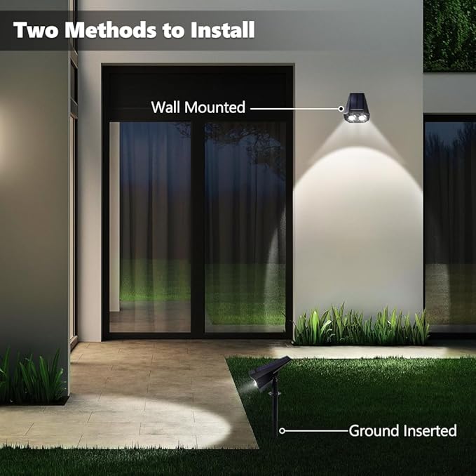 Flacchi Solar Lights Outdoor Waterproof - 2 Lighting Modes Solar Powered Garden Yard Spot Lights for Outside Landscape (Cool White, 4 Pack)