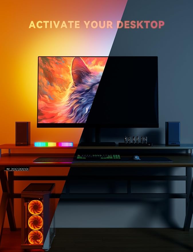 Soleil X6 LED Monitor Backlight for PC & Mac, Strip Light Sync to 24″-34″ Screens, Ambient Lighting for Games/Movies/Music, Dual USB Ports, Software Control with Built-in AI Function (For 24″ Monitor)
