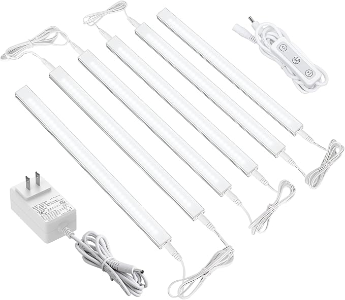 ASOKO HOME Dimmable Under Cabinet LED Lighting - 6 Pack 12" Linkable Light Bars, 5000K Cold White, 20W 1360LM, ETL Listed (Plug Included)