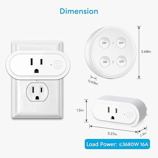 LoraTap Wireless Outlet (2 Pack) - Ergonomic Round Remote (Comfort Grip!) + Magnetic Wall Base - Stick & Grab, No Wall Damage - 15A/1875W 100ft Range - Control for Hard-to-Reach Sockets
