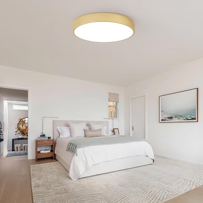 18.1 inch Large Flush Mount Dimmable LED Ceiling Light, 5CCT Modern Round Close to Ceiling Lighting Fixtures, Minimalist Gold Ceiling Lamp for Bedroom, Living Room