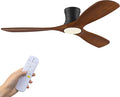 52inch Wood Ceiling Fans with Lights and Remote,Low Profile Modern Ceiling Fan with Light,Outdoor Indoor Flush Mount Ceiling fan,for Patio Bedroom Farmhouse,Walnut,3 Blades,6 Speeds,Quiet