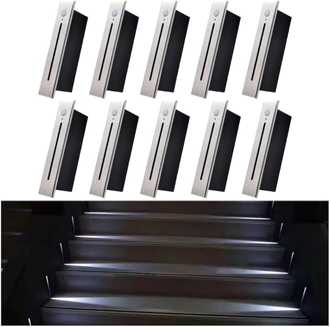 10Pcs Modern Stairway Lights LED Lights for Stair Railing Embedded LED Step Lighting 3W AC85-265V Not Waterproof, for Stair/Decks/Steps/Hallway/Movie Theater Corridor 4000K Brushed Silver