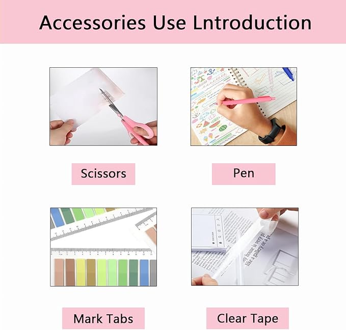 suniya Office Supplies,Desk Accessories,Tape Holder,Stapler,Scissor,Staple Remover,Box of Binder Clips,Staples,Ballpoint Pen,Lndex Tabs,Clear Tape,Office Supplies Set(Pink)