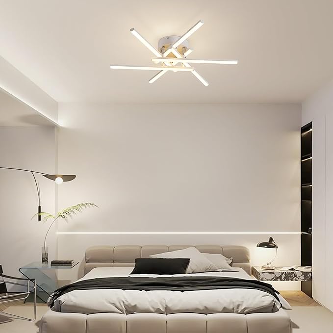 Dimmable LED Ceiling Light with Remote, 6-Light Surface Mount Ceiling Lights for Bedroom Living Dining Room, Modern White Ceiling Lamp LED Chandeliers Ceiling Light for Kitchen 24''