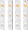 FTL 12-Pack Step Lights Indoor Outdoor Stair Lights LED Dimmable, 120V 3 Color Changing 3000K/4000K/5000K Deck Step Light 150LM 3.5W, White Vertical Waterproof Aluminum for Staircase