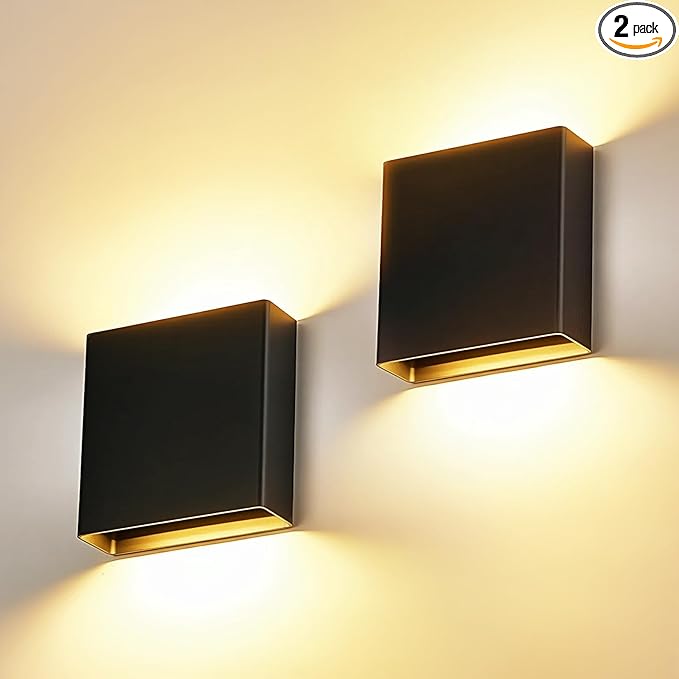 2 Pack Indoor Outdoor Black Up and Down LED Wall Light, Modern Bedroom/Porch Wall Lamp, IP65 Waterproof, 5%-100% Dimmable 18W 1620lm, 5CCT (2700K-5000K), CRI 90+, 120V-277V