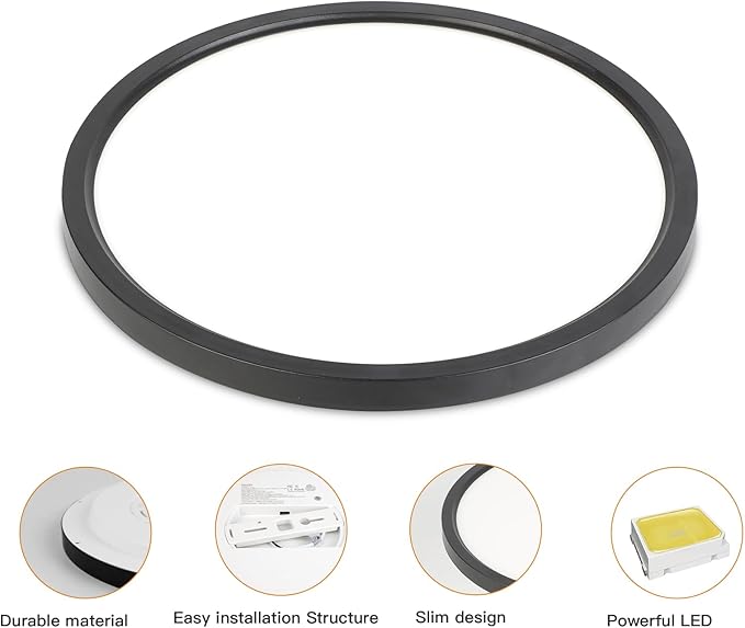 TALOYA Dimmable Flush Mount Ceiling Light,12Inch,20W,5 CCT,LED Ceiling Light Fixture for Bedroom,Kitchen,Living Room,Black