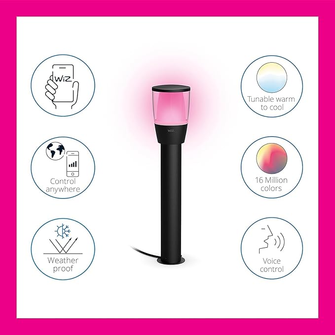 Wiz Wi-Fi LED Smart Color Changing Elpas Bollard Path Light Extension - Pack of 1 - Outdoor - Weatherproof - Control with Wiz Connected App - Works with Google Home, Alexa and Siri Shortcuts