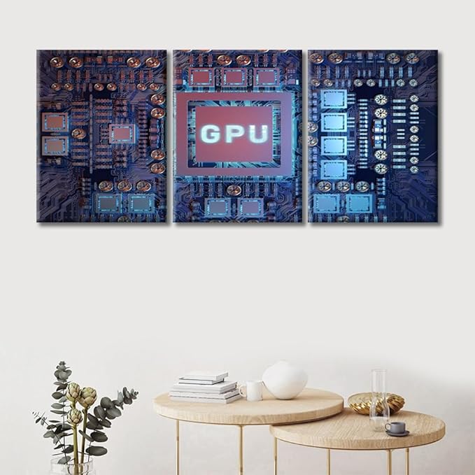 Modern GPU Card Canvas Paintings Office Decor Circuit Board Wall Decor 3 Pieces Wall Decor for Bedroom, Living Room.Giclee Wooden Framed Gallery-Wrapped Ready to Hang (36" Wx16 H)