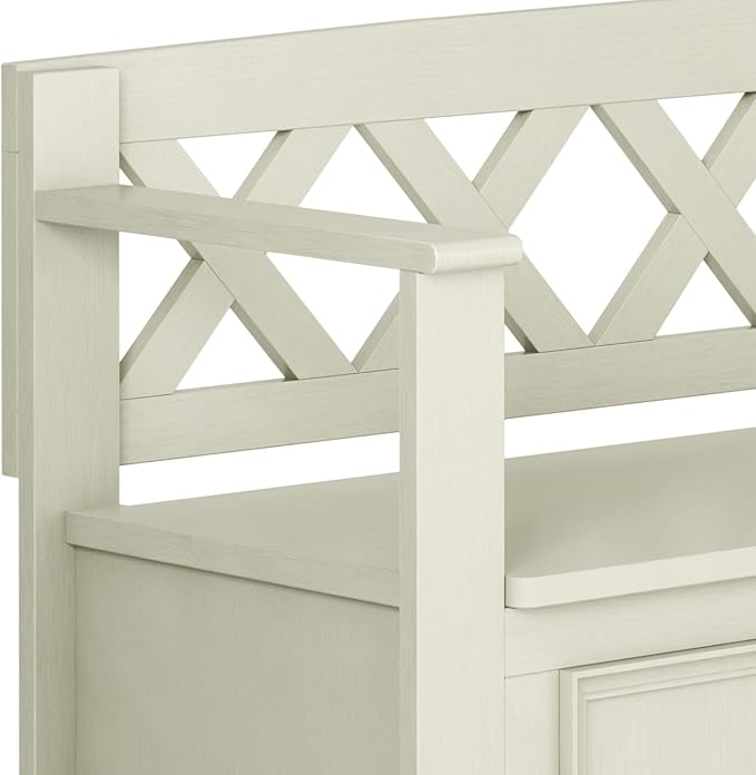 SIMPLIHOME Amherst Entryway Storage Bench - 48 inch Wide Solid Wood Hallway Seat in Antique White, Transitional Bench for Entryway or Living Room with Lift-Up Lid and Spacious Storage