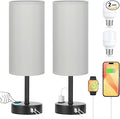 Grey Touch Table Lamps Set of 2-3 Way Dimmable Bedroom Lamps for Bedside with USB C and A Ports, Small Nightstand Lamps with AC Outlet, Desk Lamps with Black Base for Office Boys