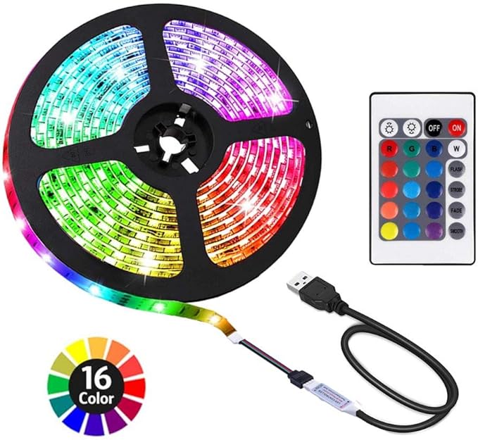 ACONDE 9.84 feet USB LED Strip Lights, DIY Indoor Decoration, TV Backlight, 24 Keys Remote