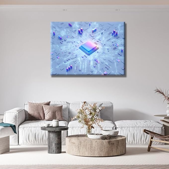 LSIUHWUWI Wall Art Central Computer Processors CPU Painting Print On Canvas for Bedroom Circuit Board Home Decor Technology Digital Art Artwork Paintings Framed Ready to Hang 20x28 INCH