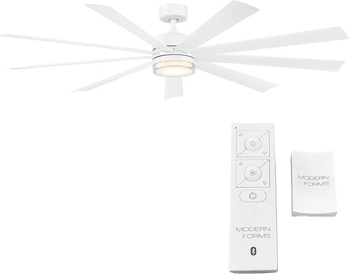 Wynd XL Smart Indoor and Outdoor 9-Blade Ceiling Fan 72in Matte White with 3500K LED Light Kit and Remote Control worksworks with Alexa and iOS or Android App