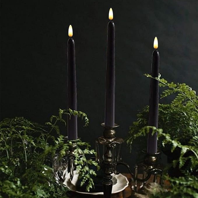 NONNO & ZGF 10 Pack Black 11'' LED Wax Covered Taper Candles with 2 Remote Control, Flameless Battery Operated Decor Candle, Warm White LED