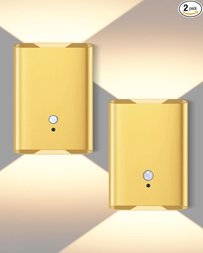Wireless Adhesive Motion Sensor Wall Light with Remote, 6000mAh Battery Operated 300LM 3CCT Dimmable & Timer - Cordless Wall Sconce for Stair Hallway Bedroom Closet Gold for Renters Elderly Pet Owners
