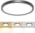 1PACK LED Flush Mount Ceiling Light Fixture, 3000K-4000K-6500K & 100W Equivalent Modern Kitchen Ceiling Lamp 24W 3200Lm 12 Inch Closet Round Surface for Bathroom Laundry Bedroom Hallway, Black